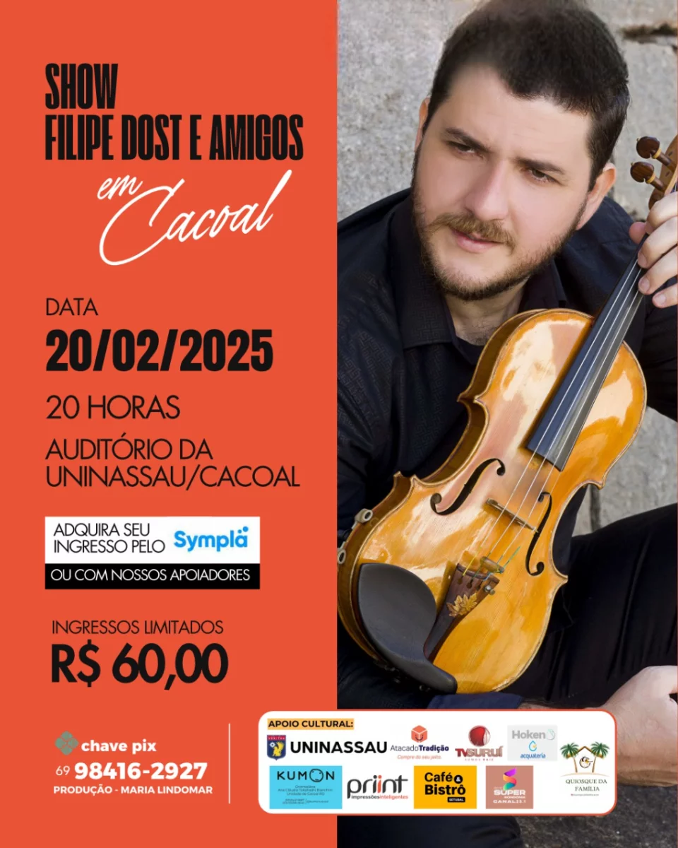 Música que Transforma: a grande apresentação de Filipe Dost será nesta quinta-feira à noite