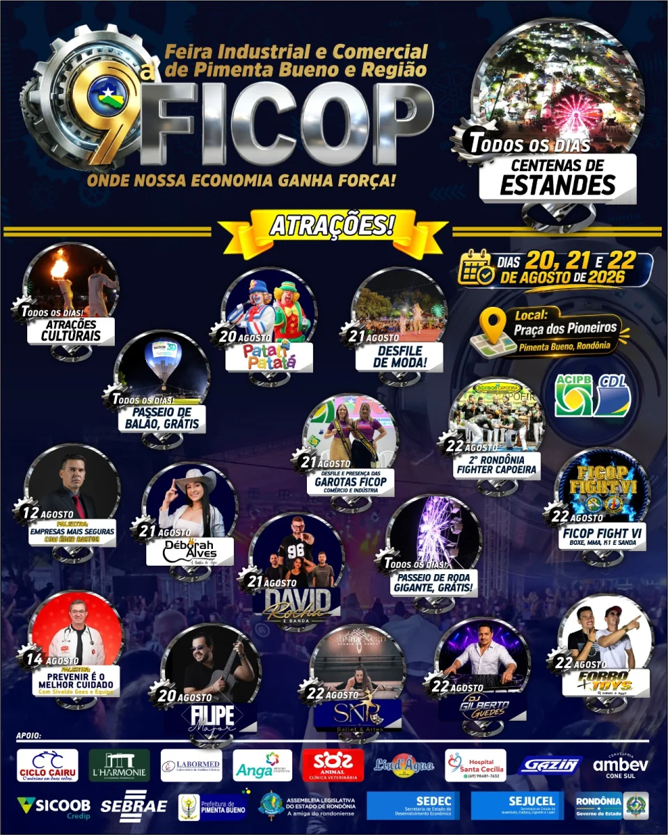 9ª FICOP vai movimentar Pimenta Bueno com atrações gratuitas para toda a família